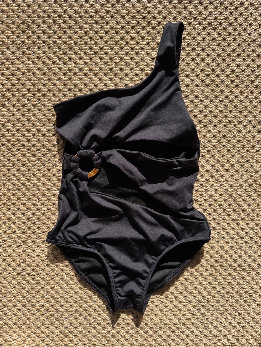 Submarine Black One-Shoulder Girls Swimsuit with Decorative Ring size 6